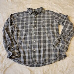 Bonobos Men's Slim Fit Grey Plaid Cotton Flannel Long Sleeve Shirt Size L